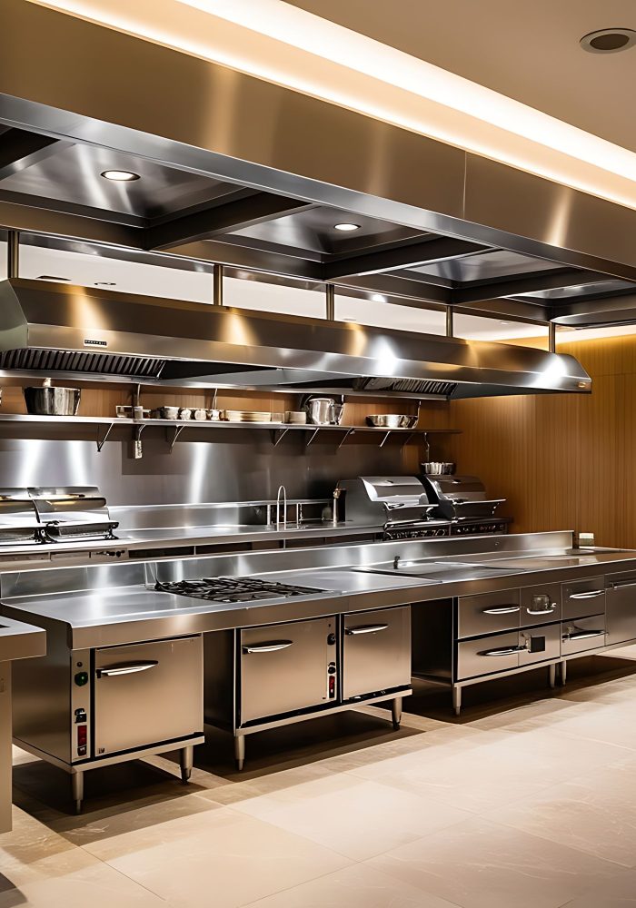 modern-stainless-steel-kitchen-with-large-hood-wooden-wall